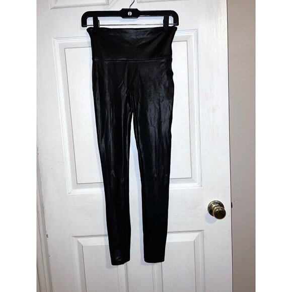 SPANX Womens Faux Leather Wide Waistband Leggings Pants Sz M - Picture 4 of 16